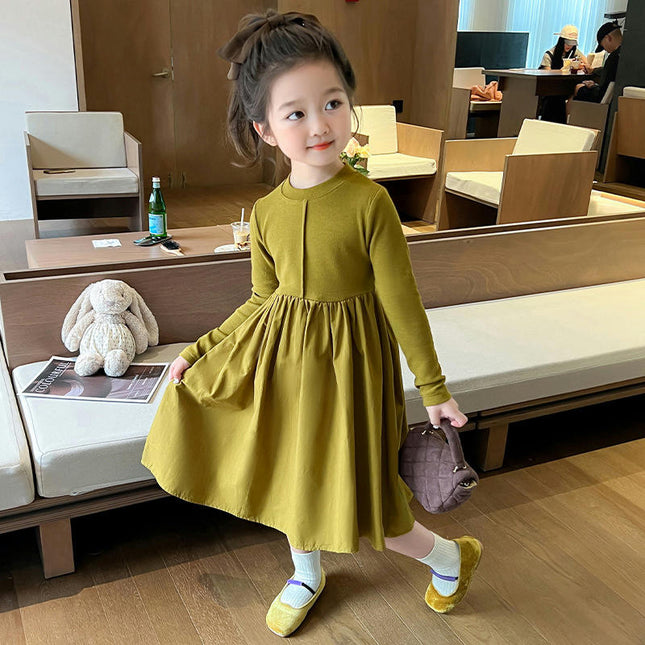 Toddler Girl Dress Casual Round Neck Ruffle Long Sleeve Party Dress