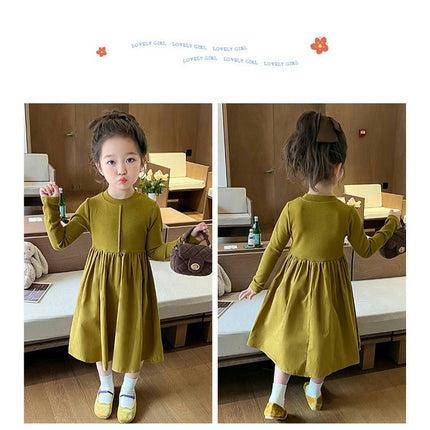 Toddler Girl Dress Casual Round Neck Ruffle Long Sleeve Party Dress