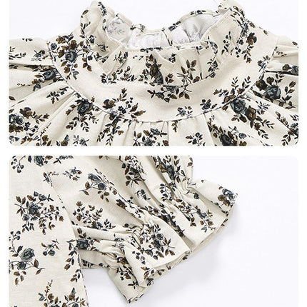 Dresses for Girls Cute Floral Print Fashion Casual Long Sleeve Dresses