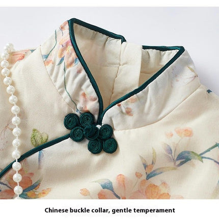 Long Sleeve Cheongsam Performance Dress Spring Autumn Girls Retro Tang Dress