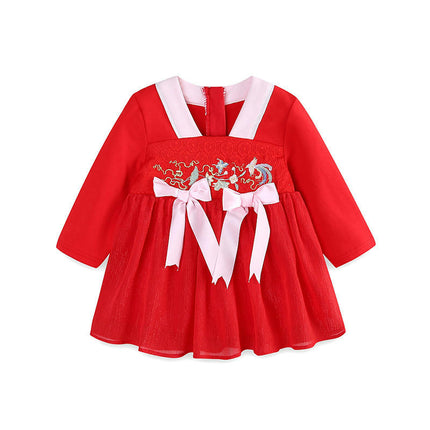 Chinese Cheongsam Dress Kids Girls Long Sleeve Traditional Tang Suit Dress