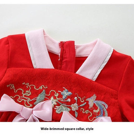 Chinese Cheongsam Dress Kids Girls Long Sleeve Traditional Tang Suit Dress