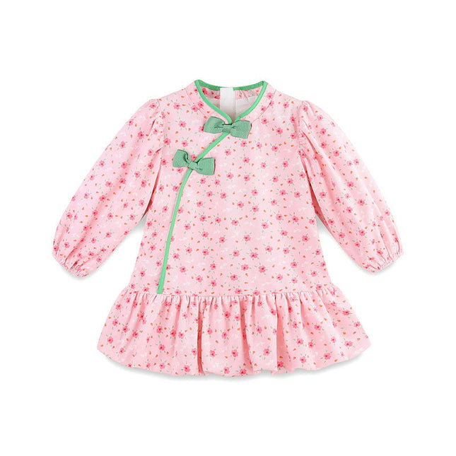 Toddler Girl Spring and Autumn Dress Long Sleeve Floral Ruffle Dresses