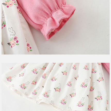 Little Girl Dress Long Sleeve Floral Toddlers Fake Two Piece Dresses