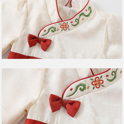 Girls Chinese Classical Horse Skirt Ethnic Retro Pattern Long Sleeved Dresses