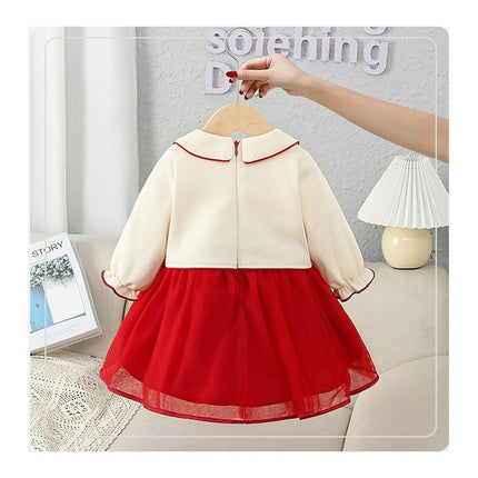 Toddler Girls Floral Embroidery Traditional Chinese Style Long Sleeve Dresses