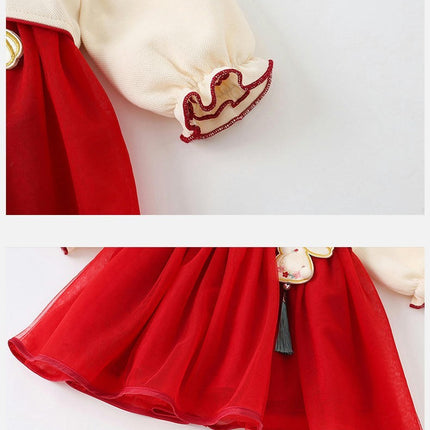 Toddler Girls Floral Embroidery Traditional Chinese Style Long Sleeve Dresses