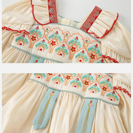 Toddler Girls Chinese Dress Long Sleeve Printed Hanfu Fairy Clothes