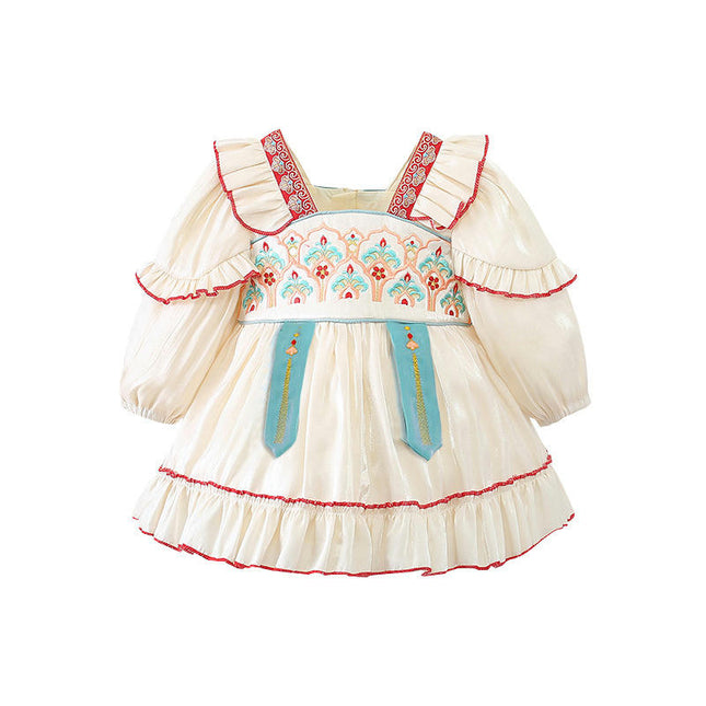 Toddler Girls Chinese Dress Long Sleeve Printed Hanfu Fairy Clothes