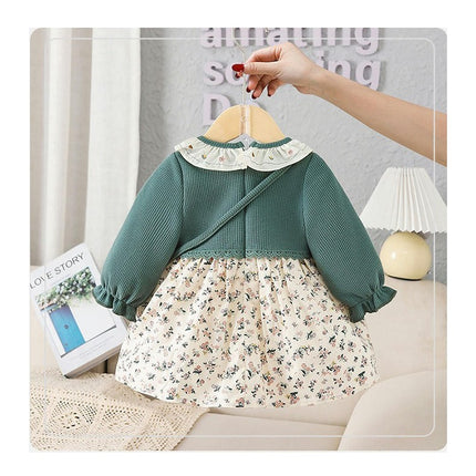 Toddler Dress Girl Floral Long Sleeve Spring and Autumn Fake Two Pieces Dresses
