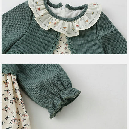 Toddler Dress Girl Floral Long Sleeve Spring and Autumn Fake Two Pieces Dresses
