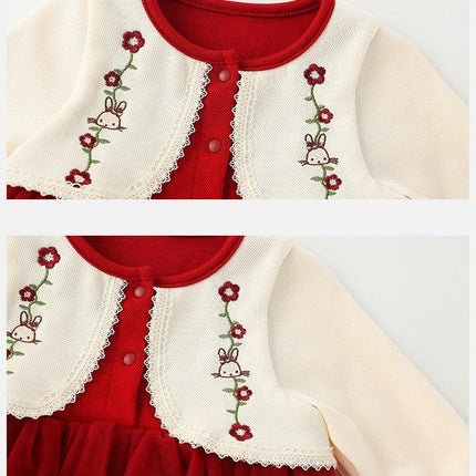 Long Sleeve Girl Tulle Dresses Spring Autumn Toddler Fake Two Pieces Dress