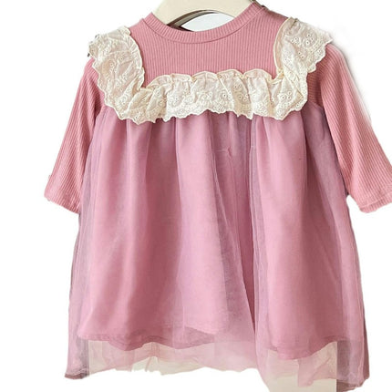 Little Girls Dresses Tulle Party Princess Long Sleeve Crewneck Dresses