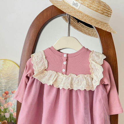 Little Girls Dresses Tulle Party Princess Long Sleeve Crewneck Dresses