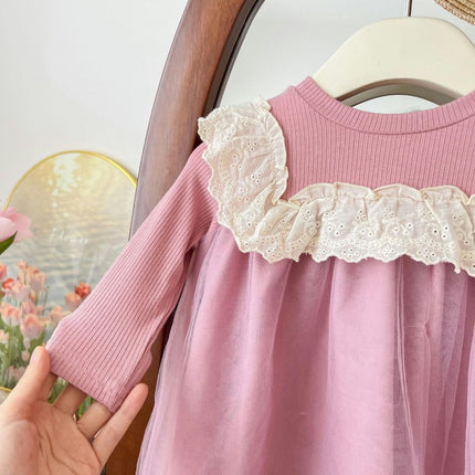 Little Girls Dresses Tulle Party Princess Long Sleeve Crewneck Dresses