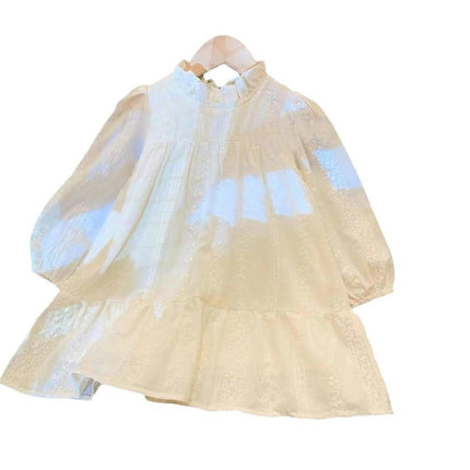 Kids Girls Dresses Casual Puff Sleeve Ruffle Collar Party Long Sleeve Dress