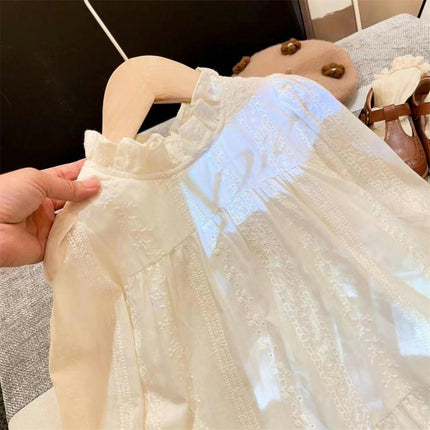 Kids Girls Dresses Casual Puff Sleeve Ruffle Collar Party Long Sleeve Dress