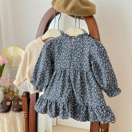 Fashion Girls Casual Floral Dress Long Sleeve A Line Twirly Dresses