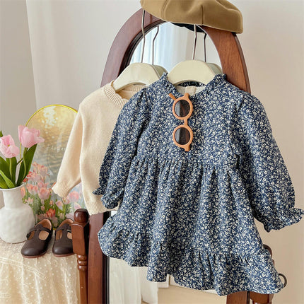 Fashion Girls Casual Floral Dress Long Sleeve A Line Twirly Dresses