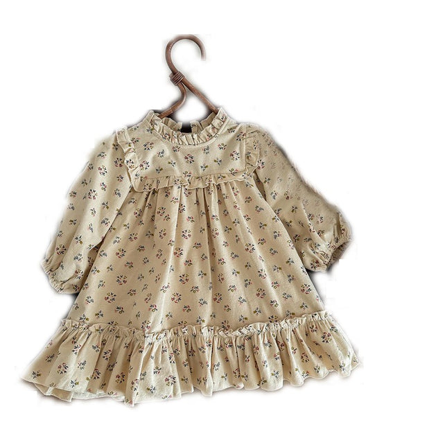 Toddler Girls Dresses Fashion Floral Long Sleeve Ruffled Playwear Dress