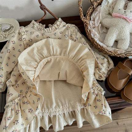 Toddler Girls Dresses Fashion Floral Long Sleeve Ruffled Playwear Dress