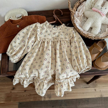 Toddler Girls Dresses Fashion Floral Long Sleeve Ruffled Playwear Dress