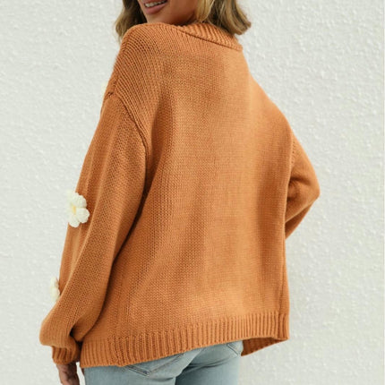 Women Floral Cropped Cardigan Long Sleeve Open Front Knit Sweaters
