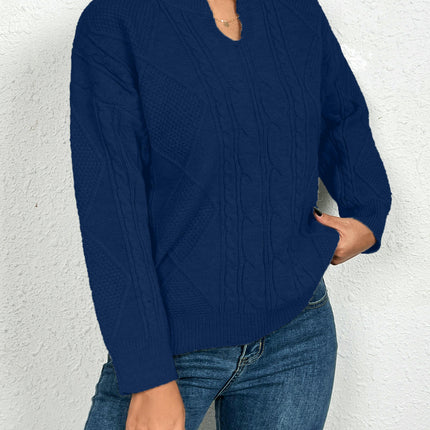 Womens V Neck Sweaters Long Sleeve Cable Knit Pullover Chunky Sweater
