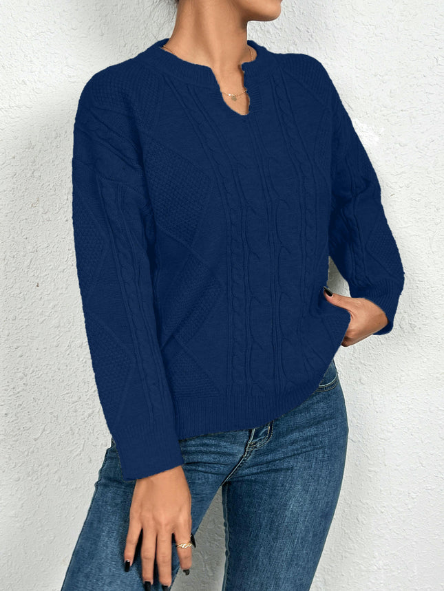 Womens V Neck Sweaters Long Sleeve Cable Knit Pullover Chunky Sweater