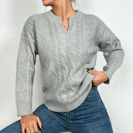 Womens V Neck Sweaters Long Sleeve Cable Knit Pullover Chunky Sweater