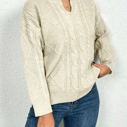 Womens V Neck Sweaters Long Sleeve Cable Knit Pullover Chunky Sweater