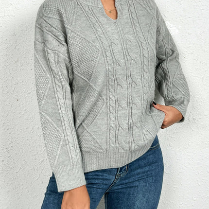Womens V Neck Sweaters Long Sleeve Cable Knit Pullover Chunky Sweater