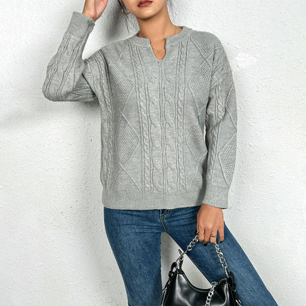 Womens V Neck Sweaters Long Sleeve Cable Knit Pullover Chunky Sweater