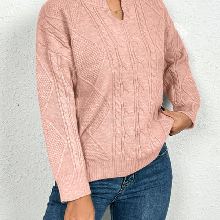 Womens V Neck Sweaters Long Sleeve Cable Knit Pullover Chunky Sweater