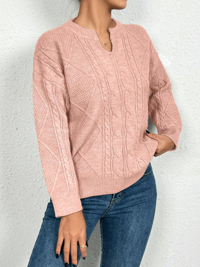 Womens V Neck Sweaters Long Sleeve Cable Knit Pullover Chunky Sweater