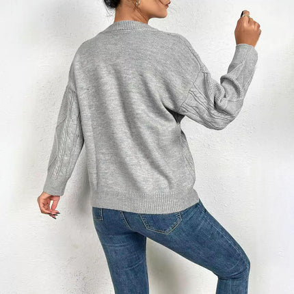 Womens V Neck Sweaters Long Sleeve Cable Knit Pullover Chunky Sweater