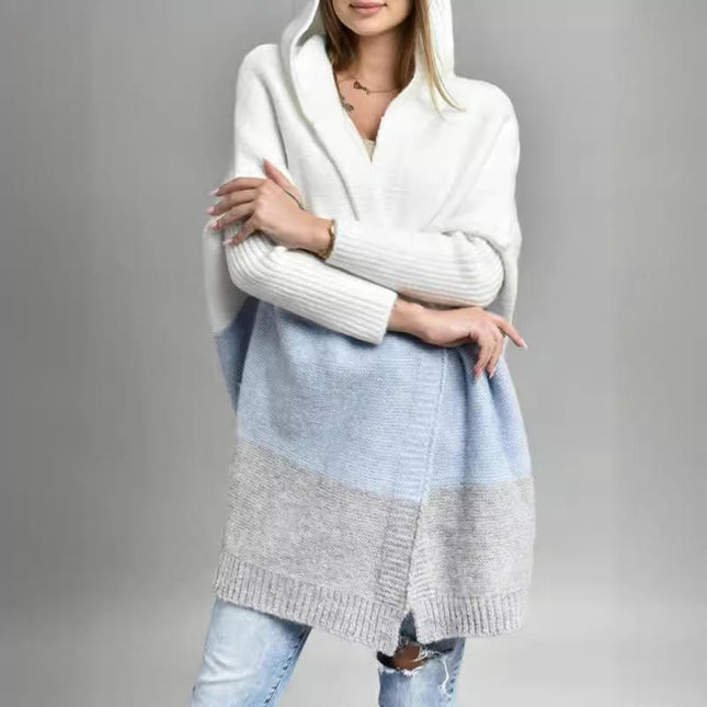 Women's Color Block Open Front Oversized Hooded Long Cardigan Sweaters