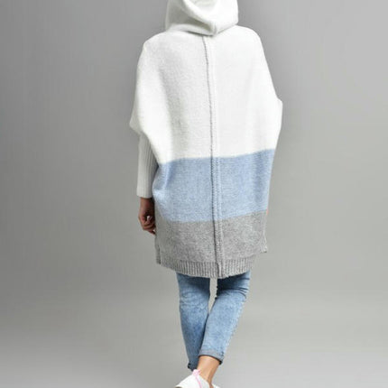 Women's Color Block Open Front Oversized Hooded Long Cardigan Sweaters