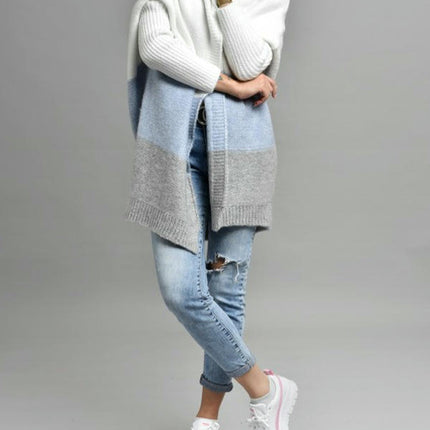 Women's Color Block Open Front Oversized Hooded Long Cardigan Sweaters
