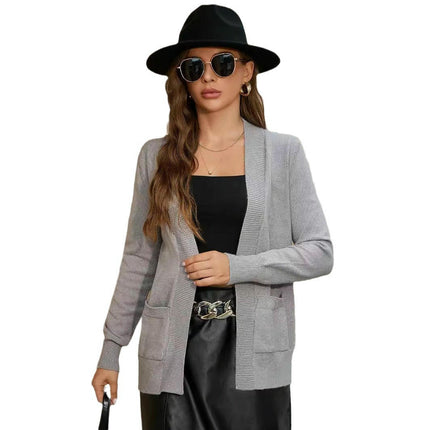 Women's Fall Long Sleeve Cardigan Casual Open Front Knit Sweater with Pockets