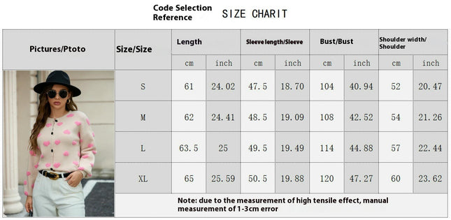 Women's Heart Print Cardigan Long Sleeve Open Front Button Down Knitted Sweaters