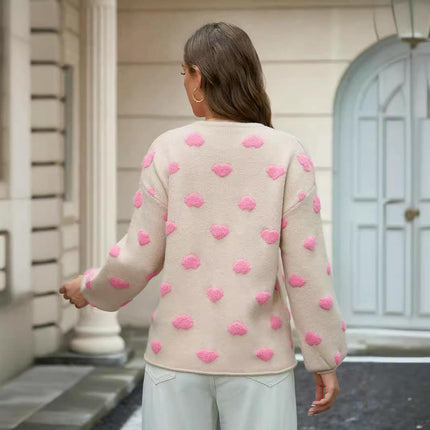 Women's Heart Print Cardigan Long Sleeve Open Front Button Down Knitted Sweaters