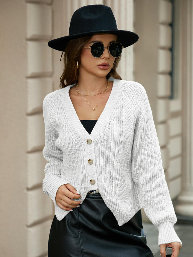 Women's Knit Cardigans Asymmetrical Hem Long Sleeve V Neck Button Down Sweaters
