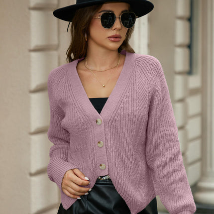 Women's Knit Cardigans Asymmetrical Hem Long Sleeve V Neck Button Down Sweaters