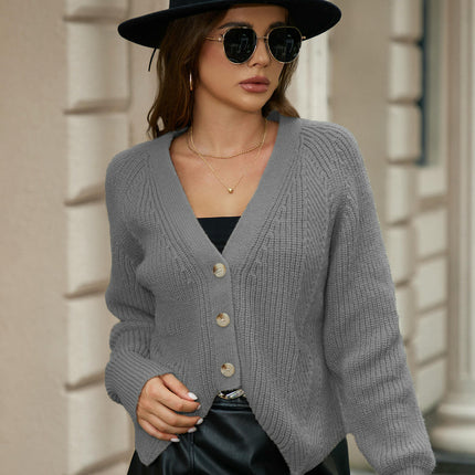 Women's Knit Cardigans Asymmetrical Hem Long Sleeve V Neck Button Down Sweaters