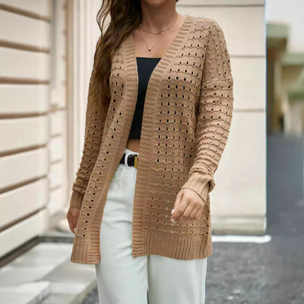 Women's Hollowout Open Front Cardigan Crochet Long Sleeve Loose Casual Sweaters
