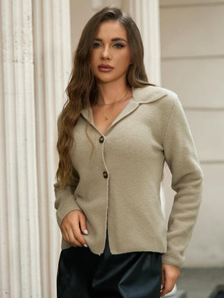 Womens V Neck Collar Cardigan Open Front Knit Long Sleeve Button Down Sweater