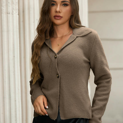 Womens V Neck Collar Cardigan Open Front Knit Long Sleeve Button Down Sweater