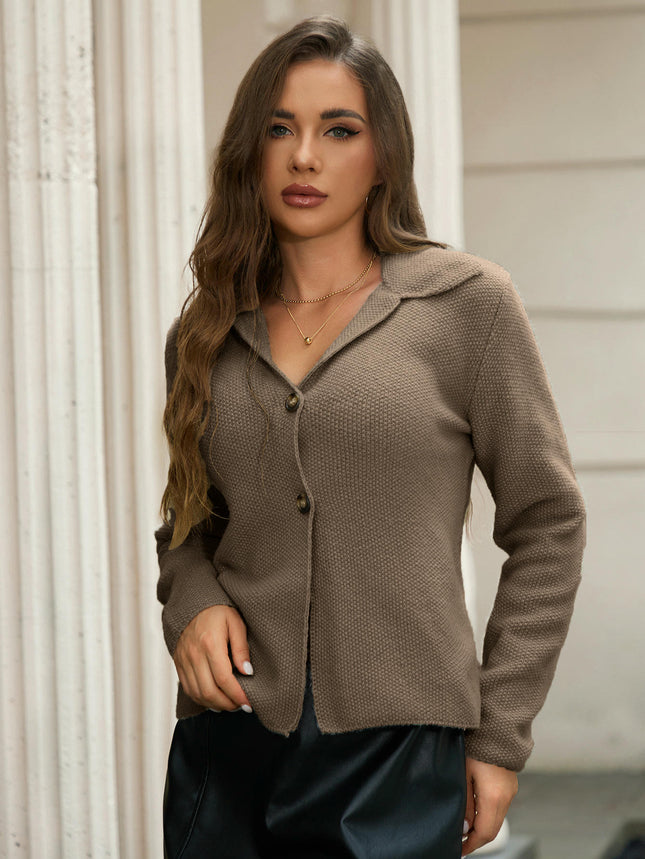Womens V Neck Collar Cardigan Open Front Knit Long Sleeve Button Down Sweater