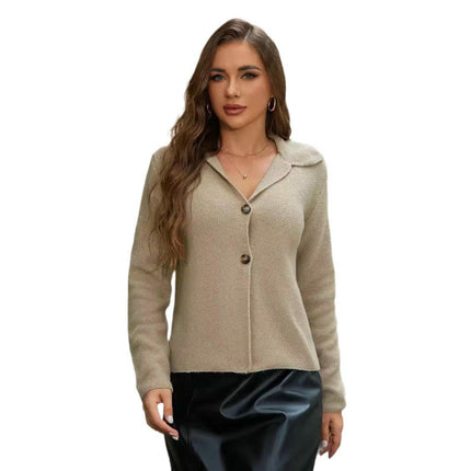 Womens V Neck Collar Cardigan Open Front Knit Long Sleeve Button Down Sweater